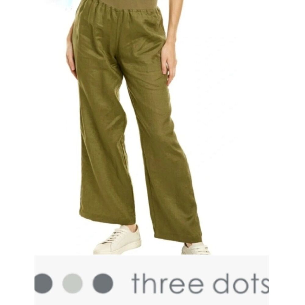 SZ L Three Dots Wide Leg Linen Pull-on Style Pants in Burnt Olive